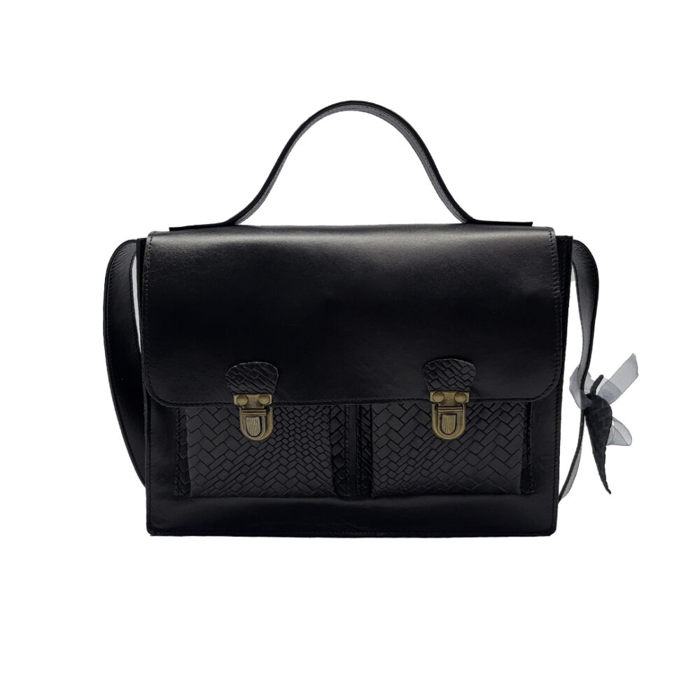 Sac Cartable - Noir lisse tressé