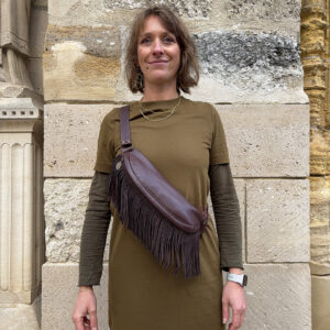 Banane en cuir à franges marron