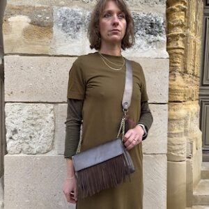 Sac frange cuir marron foncé