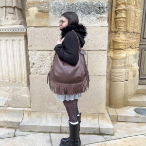 Sac à franges en cuir marron