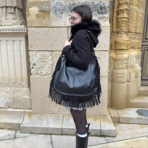 Sac à frange cuir noir